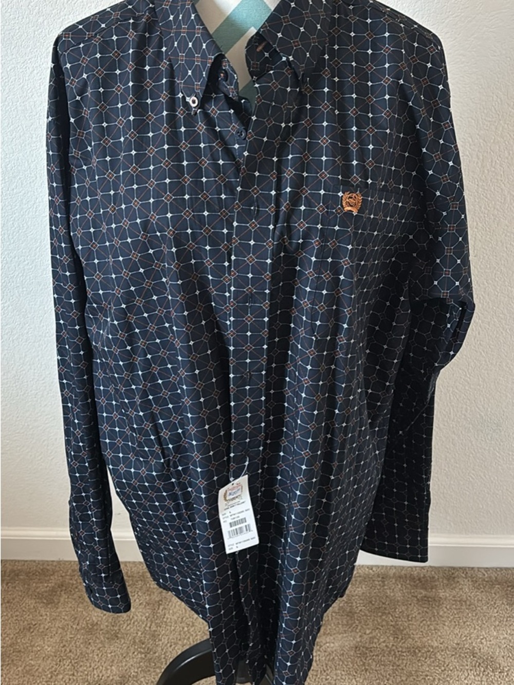 Cinch men's geometric print long sleeve button-down western shirt Size Large NWT